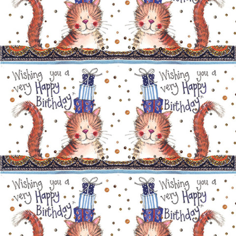 Alex Clark Birthday Cat - 2 Sheets Wrapping Paper & 2 GiftTags