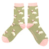 Miss Sparrow Ladies Bamboo Cat Socks 'Lions’ Olive
