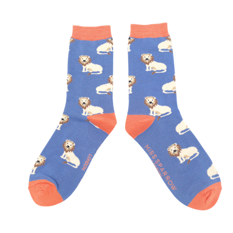 Miss Sparrow Ladies Bamboo Cat Socks 'Lions’ Denim