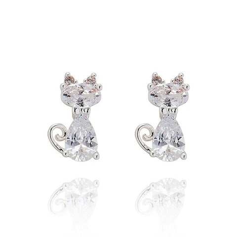Equilibrium Silver Plated Sparkly Cat Earrings
