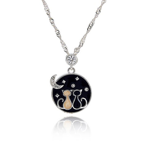 Equilibrium Stargazing Cats Silver Plated Necklace