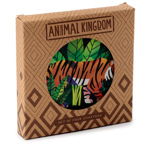 Animal Kingdom Set of 4 Round Cork Coasters Lion Tiger Sloth Zebra