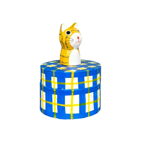 Fair Trade Handmade Wooden Cat Trinket Box