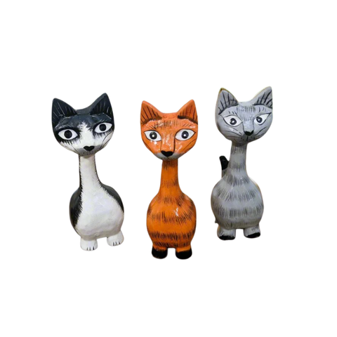 Fair Trade Handmade Medium Wooden Cat Ornament