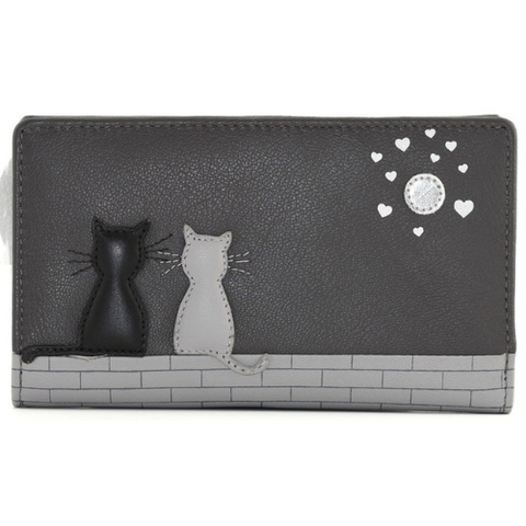 Mala Leather Midnight Cats Bifold Purse RFID Grey