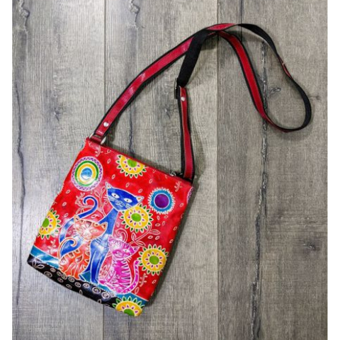 Fair-Trade Handmade Red Leather 3 Cats Shoulder Bag