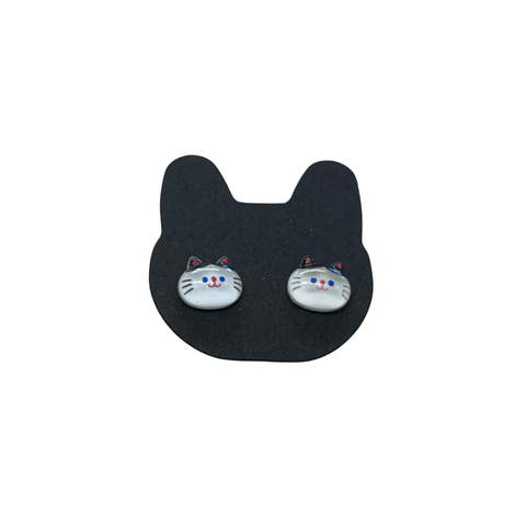 Cat Earrings - White Kitty Face Studs