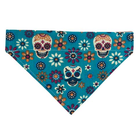 Handmade Cat/Dog Over the Collar Bandana Aqua Sugar Skulls