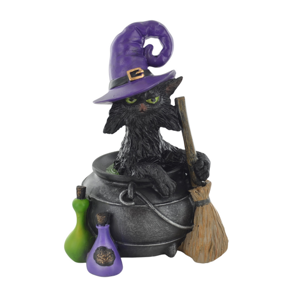 Witchcraft Black Cat in Cauldron Resin Figurine