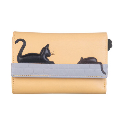 Mala Leather Cat & Mouse Tri-Fold Purse RFID Yellow