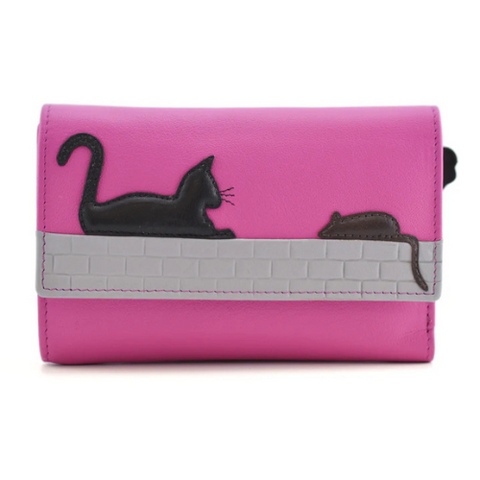 Mala Leather Cat & Mouse Tri-Fold Purse RFID Pink