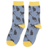 Miss Sparrow Ladies Bamboo Socks 'Cute Cats' Cornflower