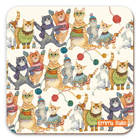 Emma Ball Kittens in Mittens Patterned Single Coaster