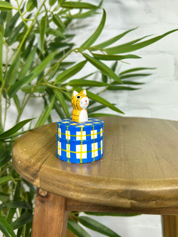 Fair Trade Handmade Wooden Cat Trinket Box