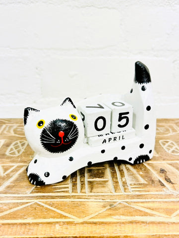 Fair Trade Handmade White Spotty Cat Calendar