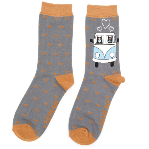 Mr Heron Men's Bamboo Socks 'Road Trip Cats' Grey