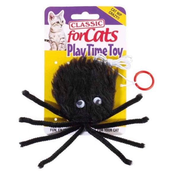 Classic Black Furry Spider Cat Toy