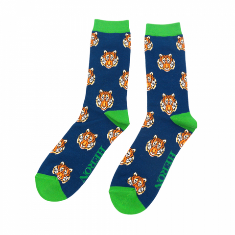 Mr Heron Men's Bamboo Cat Socks 'Tigers' Navy
