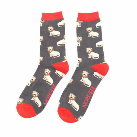 Mr Heron Men's Bamboo Cat Socks 'Lions' Charcoal
