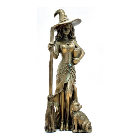 Cold Cast Bronze Sculpture - Witch with Cat