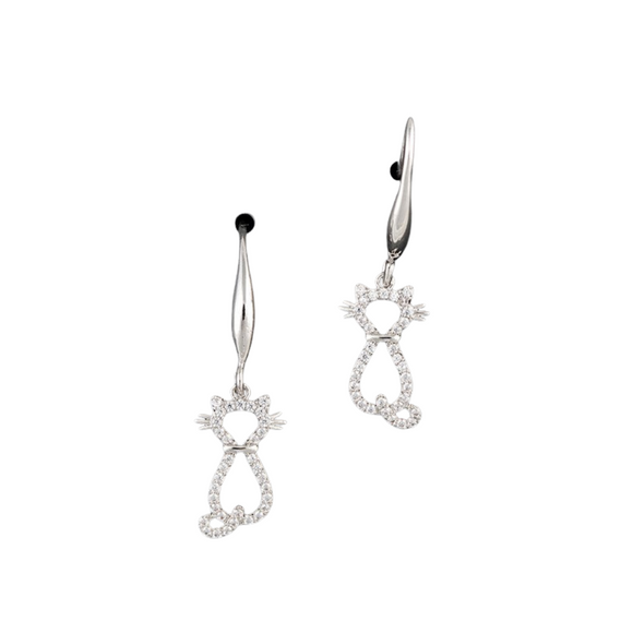 Equilibrium Sparkle Outline Cat Silver Plated Earrings
