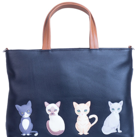 Mala Leather Best Friends Sitting Cats Grab Bag Black