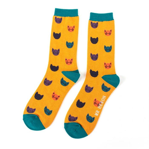 Mr Heron Men's Bamboo Cat Socks 'Kitty Faces' One Size
