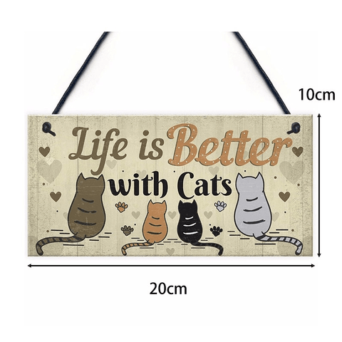 "Life is Better with Cats" Plywood Hanging Cat Plaque