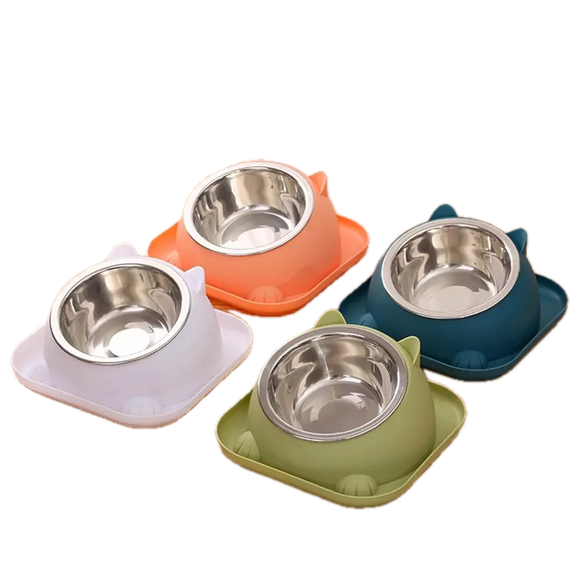 Raised & Tilted Cat Food Bowl Stainless Steel