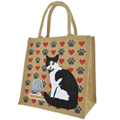 Cute 'Cat with Yarn' Jute Shopping Bag