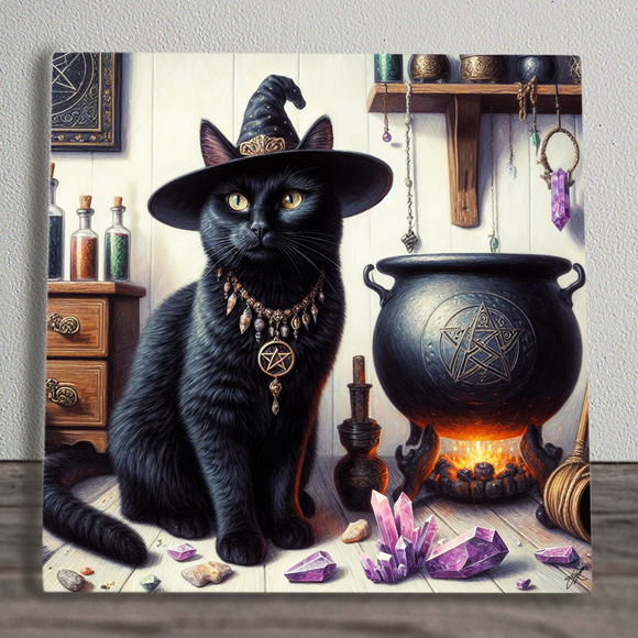 Cat Casting Spells 8”x 8” Art Panel Ceramic Tile