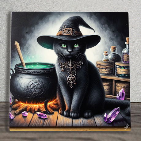 Cat Casting Potions 8”x 8” Art Panel Ceramic Tile