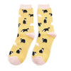 Miss Sparrow Bamboo Socks 'Black & White Cats' Yellow