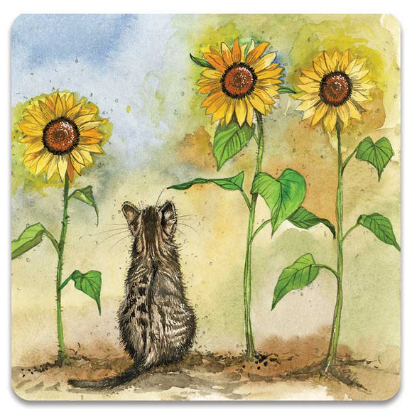 Alex Clark Cat Fridge Magnet - Cat & Sunflowers