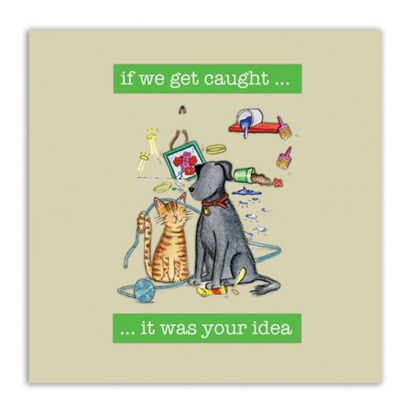 Embellishments Cat Greetings Card - If we get caught