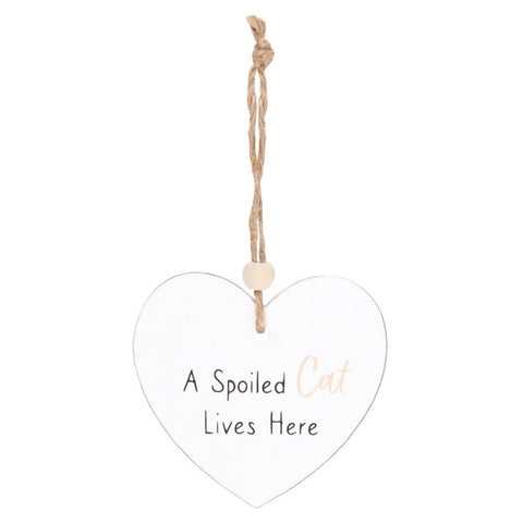 "Spoiled Cat" Small Wooden Hanging Heart Plaque