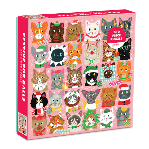 Festive Furballs Cats 500 Piece Jigsaw Puzzle by Galison