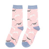 Miss Sparrow Ladies Bamboo Socks 'Wandering Cats' Pink