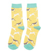 Miss Sparrow Ladies Bamboo Socks 'Wandering Cats' Yellow