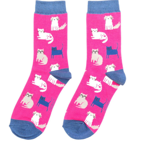Miss Sparrow Bamboo Cat Socks 'Cute Kitten' Hot Pink