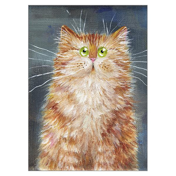 Kim Haskins Cat Greetings Card - Ginger on Denim Blue