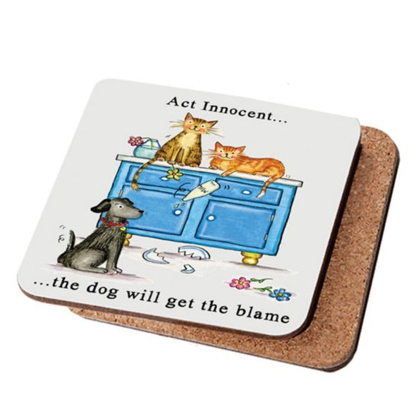 Draw UK Single Cat & Dog Coaster - Act Innocent