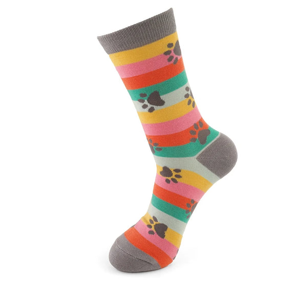Miss Sparrow Bamboo Cat Socks 'Paw Prints & Stripes'