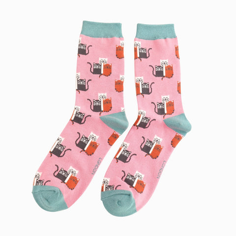 Miss Sparrow Bamboo Cat Socks 'Cat Club' Pink