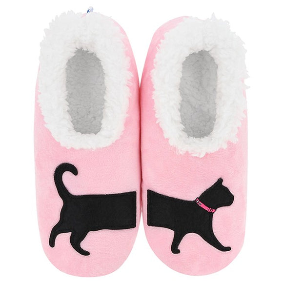 Snoozies Pairables Black Cat Cosy Cat Pink Slippers