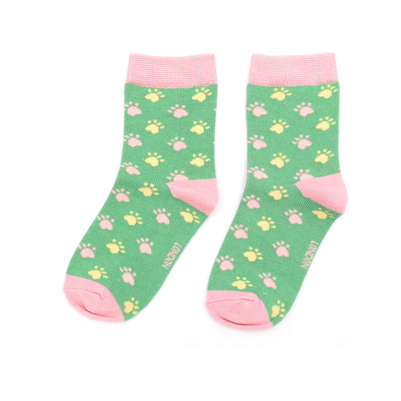 Miss Sparrow Girls Bamboo Socks 'Paddy Paws' Green