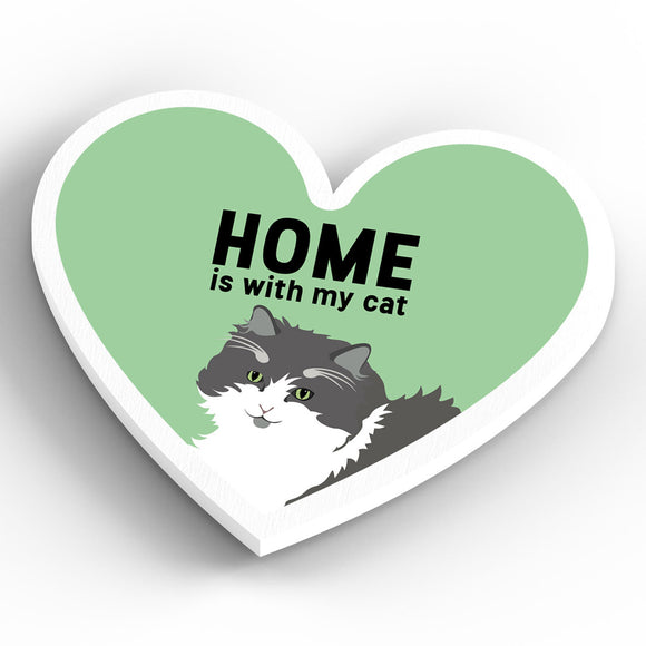 Heart Fridge Magnet Home is with my Cat - Green