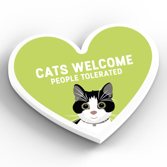 Heart Fridge Magnet Cats Welcome - Green