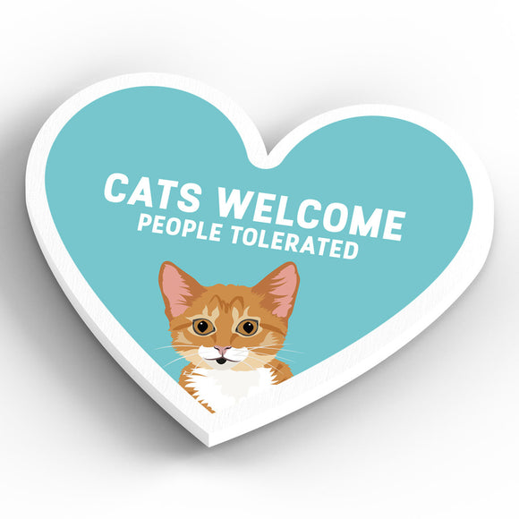 Heart Fridge Magnet Cats Welcome - Aqua