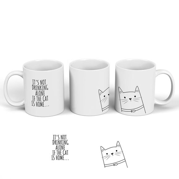 Drinking Alone Cat Ceramic Mug, 11oz